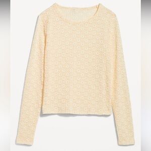Old Navy granola pale yellow eyelet Openwork lace Long-Sleeve floral Top